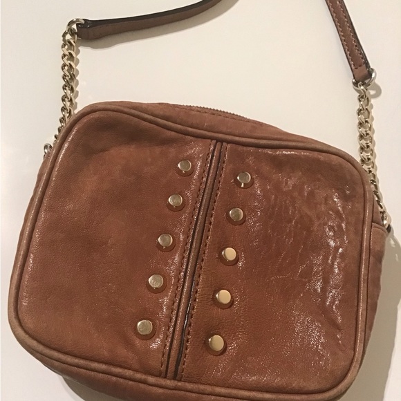 Micheal Kors brown leather studded with chains cross body bag - Picture 6 of 10